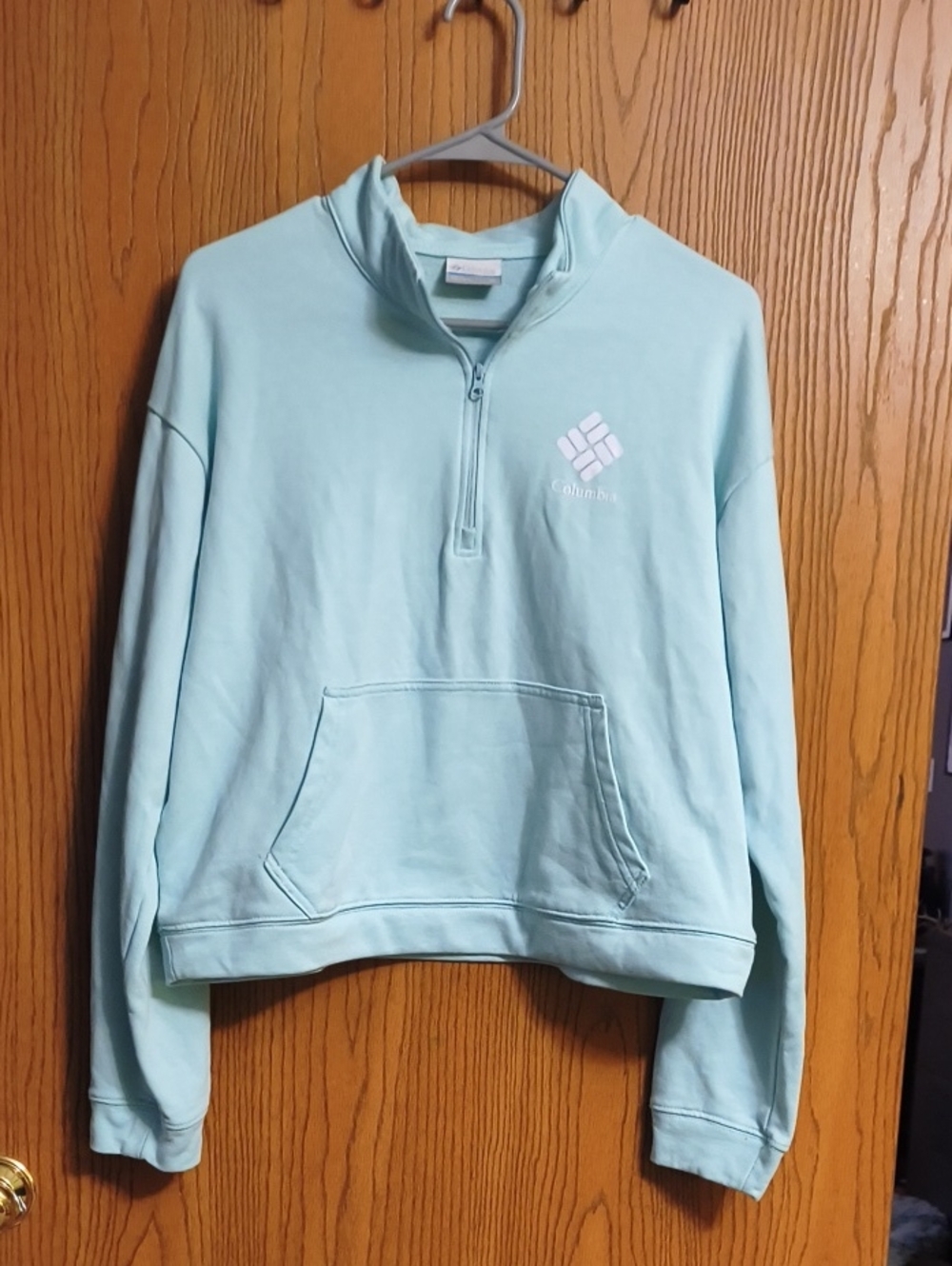 Columbia Light Aqua Quarter-Zip Crop Pullover Hoodie